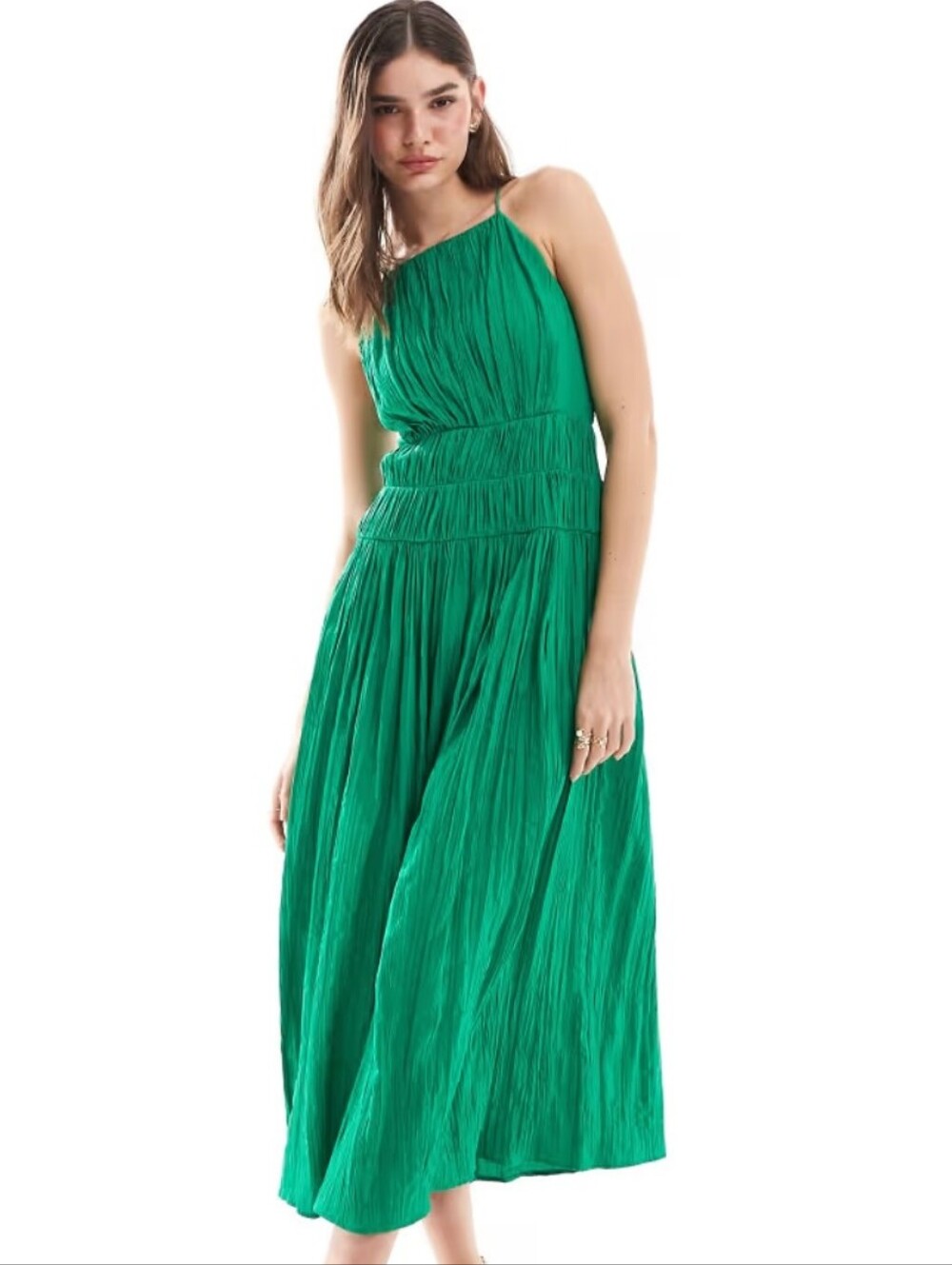 & Other Stories Emerald Green Gathered Waist Dress